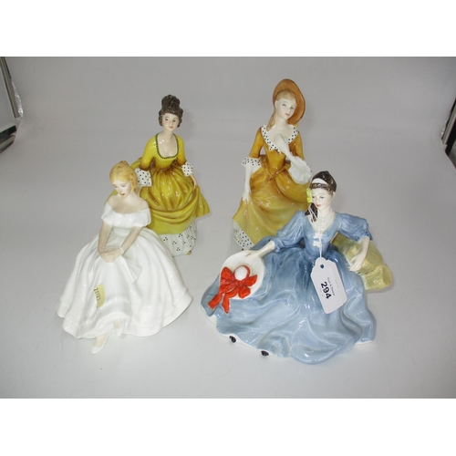 294 - Four Royal Doulton Figures, Heather HN2956, Coralie HN2307, Elyse HN2429, Sandra HN2275