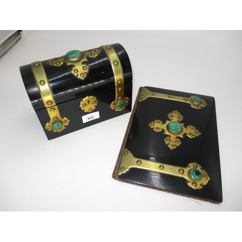 Valentine Dundee a Victorian Ebony Gilt Metal and Malachite Stationery Box, along with a Matching Writing Pad