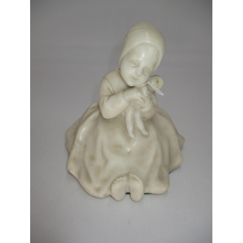 305 - Victorian Carved Alabaster Figure of a Young Girl with a Doll, 17cm high