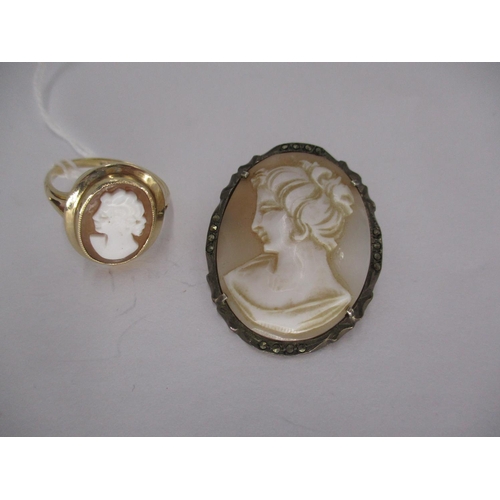 320 - 9ct Gold Cameo Ring, 2.6g, Size L, and a Cameo Brooch