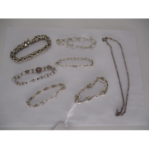 326 - Silver Necklace and 6 Silver Bracelets