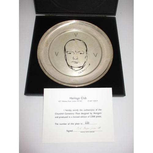 Heritage Club Silver Churchill Plate Designed by Annigoni, No 622 of 2500 with Certificate and Case, 414g