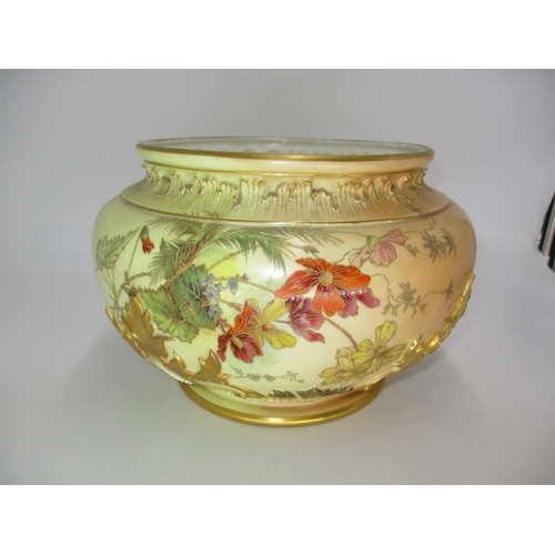 Royal Worcester Blush Ivory Porcelain Jardinière Decorated in Gilt and with Painted Flowers and Foliage, 20cm h, 31d