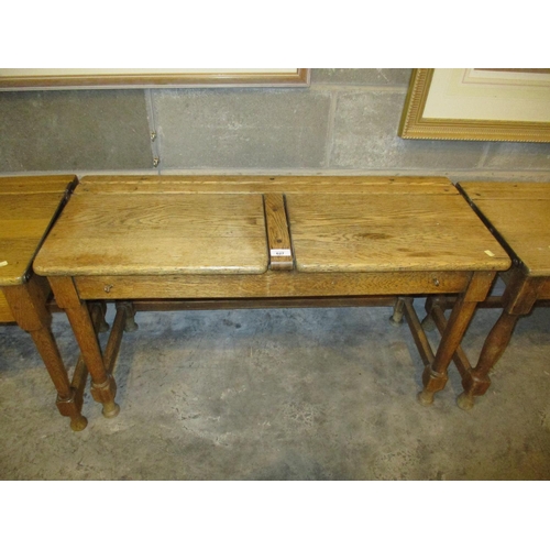 627 - Vintage Oak Double Lid Top School Desk, 92cm