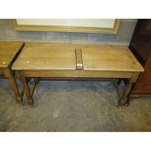 628 - Vintage Oak Double Lid Top School Desk, 92cm