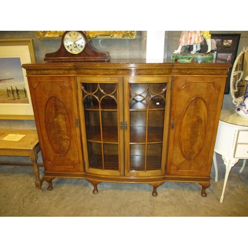 629 - 1920's Mahogany Centre Bowfront Book and Display Cabinet, 153cm