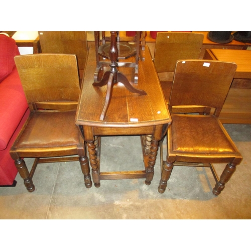 641 - Oak Barley Twist Gateleg Dining Table with 4 Chairs