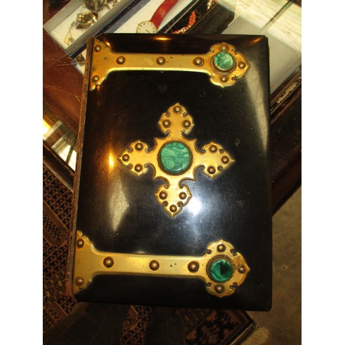 302 - Valentine Dundee a Victorian Ebony Gilt Metal and Malachite Stationery Box, along with a Matching Wr... 