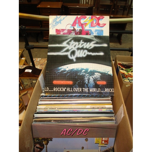 Box of LPs including AC/DC, Led Zeppelin, Kiss, Yes etc