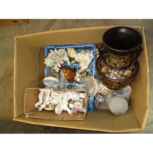 61 - Box with Japanese Enamelled Vase, Silver Top Scent Bottle and Various Ornaments