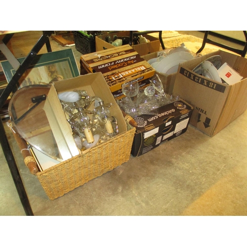 63 - Four Boxes of Ceramics, Crystal, Pictures, Wall Lights etc