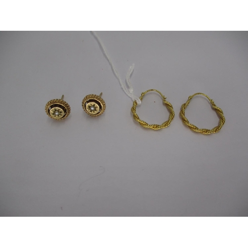 284 - Pair of 9ct Gold and Pearl Ear Studs and a Pair of 9ct Gold Earrings, 3.9g