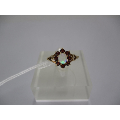 287 - 9ct Gold Opal and Garnet Cluster Ring, 1.4g, Size O