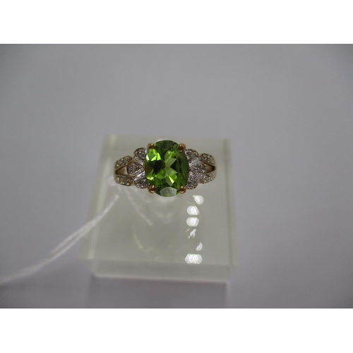 295 - 9ct Gold Diamond and Green Stone Ring, 3g, Size O