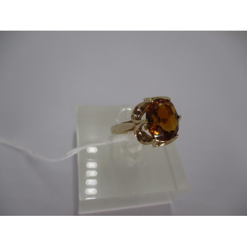 296 - 9ct Gold Amber Stone Ring, 3g, Size M