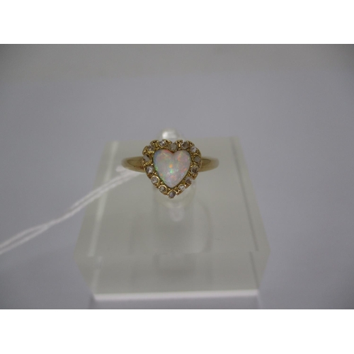 301 - Heart Shape Opal and Diamond Ring, 2.2g, Size K