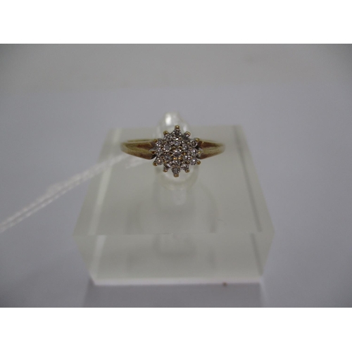 307 - 9ct Gold Diamond Cluster Ring, 1.8g, Size L