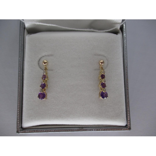 350 - 9ct Gold Amethyst Earrings