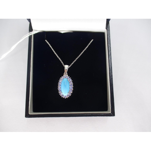 355 - Turquoise, Tanzanite and Diamond Pendant and Chain