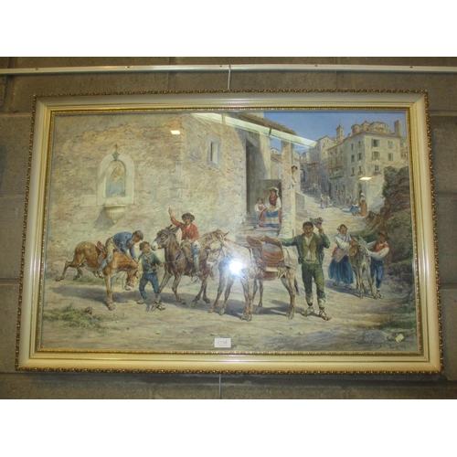 375A - Charles H. Poingdestre, (1825-1905), Rome 1887, Watercolour, Village Scene with Locals and Donkeys, ... 