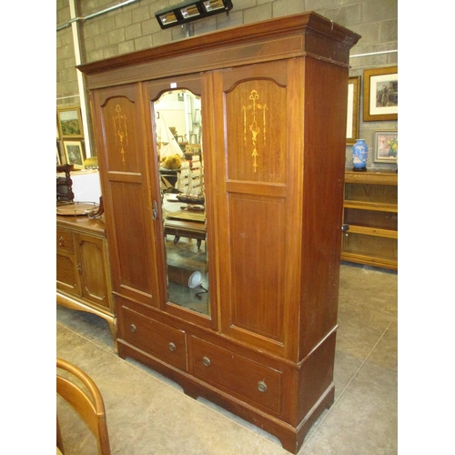 549 - Edwardian Inlaid Mahogany Centre Mirror Door Wardrobe, 145cm