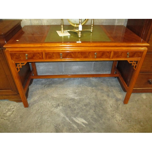 Reproduction Yew Wood and Leather Inset Top Writing Table, 122x61cm