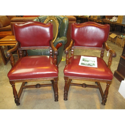 592 - Pair of White Star Line Oak and Burgundy Leather  Dining Chairs, either from the RRS Olympic or Brit... 