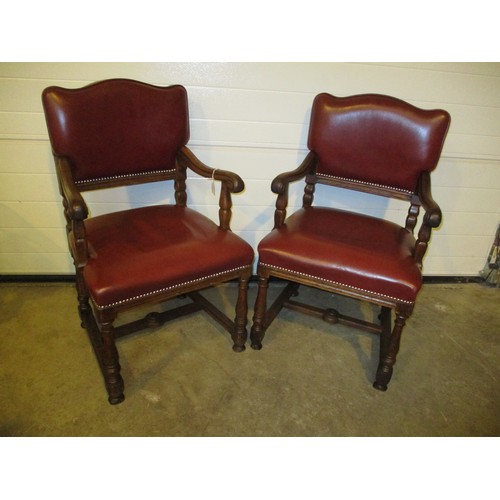 592 - Pair of White Star Line Oak and Burgundy Leather  Dining Chairs, either from the RRS Olympic or Brit... 