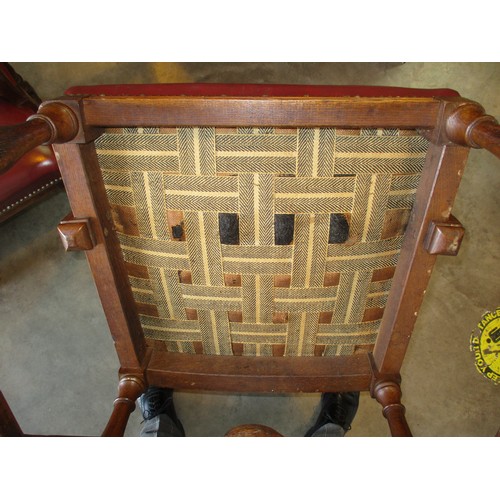 592 - Pair of White Star Line Oak and Burgundy Leather  Dining Chairs, either from the RRS Olympic or Brit... 