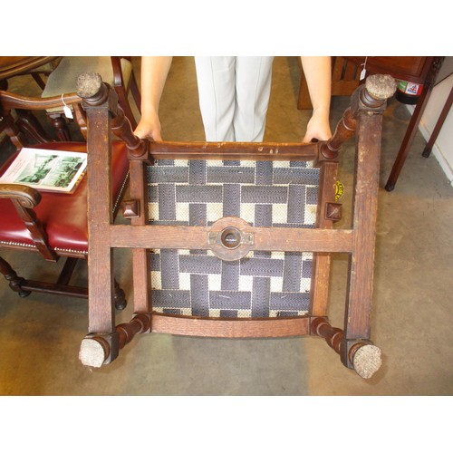 592 - Pair of White Star Line Oak and Burgundy Leather  Dining Chairs, either from the RRS Olympic or Brit... 