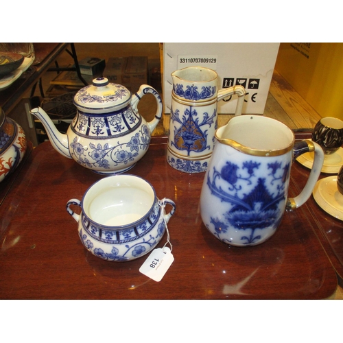 138 - MacIntyre Pottery Teapot and Sugar Bowl and 2 Art Nouveau Jugs