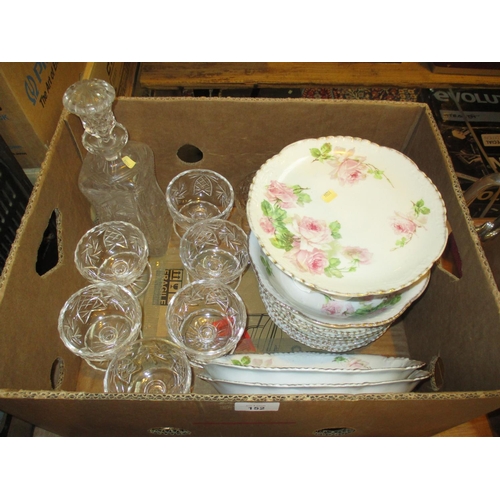 152 - Crystal Decanter and Sundae Dishes and Porcelain Fruit Service