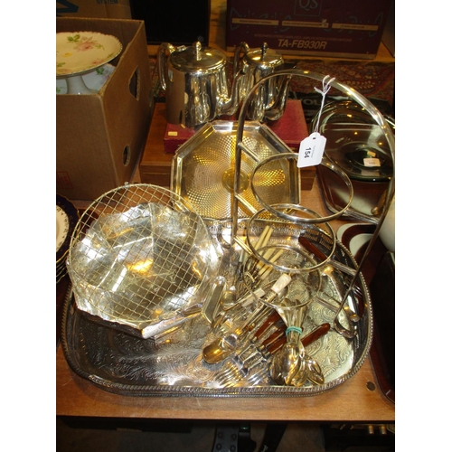 154 - Silver Plated Gallery Tray, Rose Bowl, Salver, Hotel Plate, Cake Stand Frame and Loose Cutlery