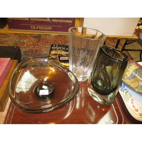 155 - Holmegaard Glass Dish and Similar Vase and a Chipped Orrefors Vase