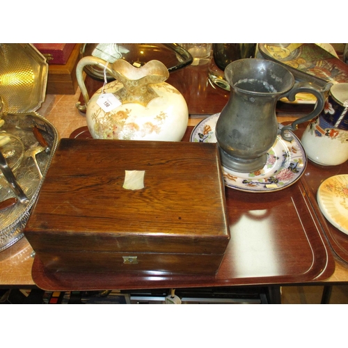 156 - Victorian Rosewood Work Box, Doulton Burslem Jug, Pottery Plate and Pewter Tankard