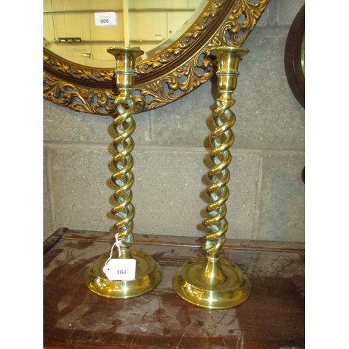 164 - Pair of Victorian Brass Twist Candlesticks, 34cm