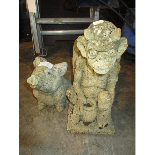 198 - Garden Gargoyle and Pig Figures