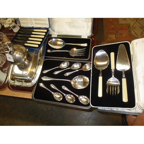 66 - Silver Plated Entrée Dish, Cream Jug and 4 Cases of Cutlery