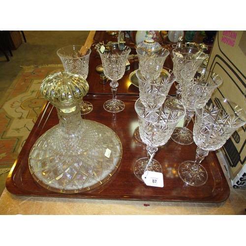 87 - Crystal Ships Decanter and 8 Wine Goblets