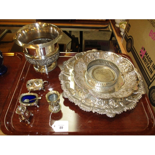 89 - Silver Plated Salver, Condiments, Vase etc