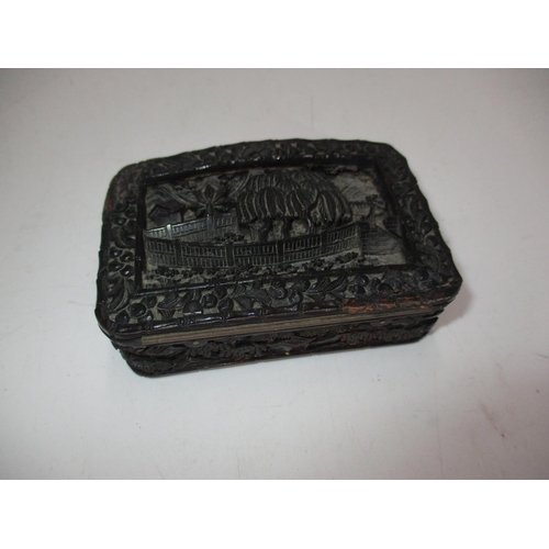 421 - Chinese Ornately Carved Tortoiseshell Snuff Box, 8x6cm