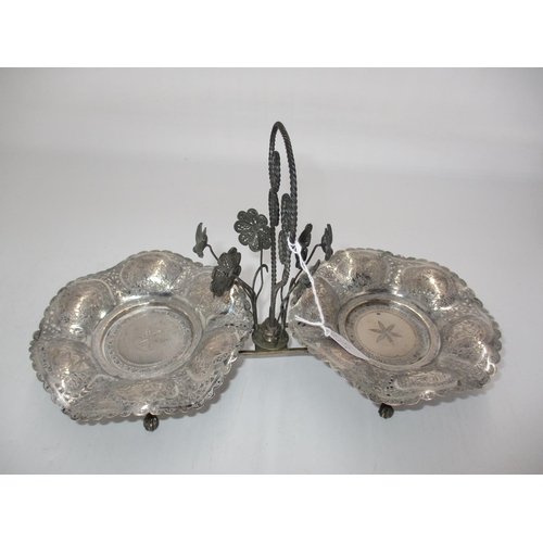 435 - Middle Eastern White Metal Pair of Bonbon Dishes on Stand Engraved with Animals and having Pierced D... 