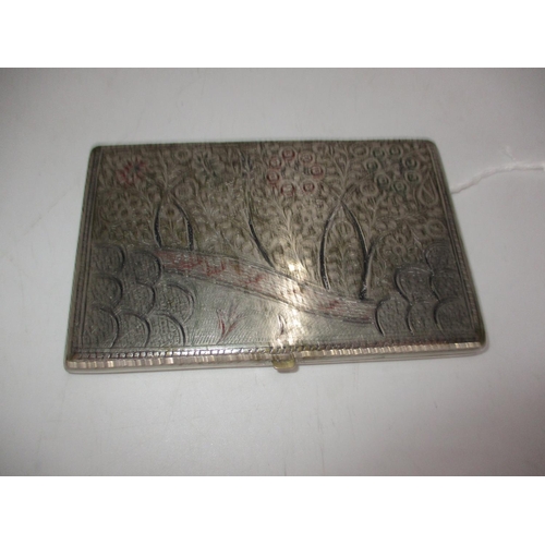 438 - Middle Eastern White Metal Cigarette Case Ornately Engraved and Coloured, 165g