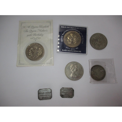 465 - Two Greenock Church Tokens 1843 and 1860, and 5 Coins