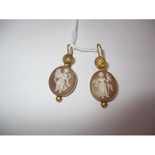 475 - Pair of Yellow Metal and Cameo Ear Drops