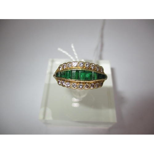 486 - 18ct Gold Emerald and Diamond Cluster Ring, 5.5g, Size M