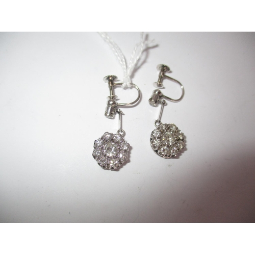 487 - Pair of 9ct White Gold and Diamond Clip on Ear Drops