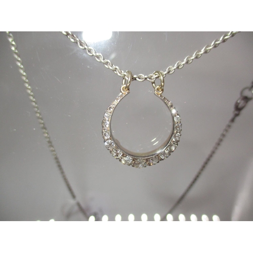 504 - Diamond Set Crescent Pendant on a Silver Chain