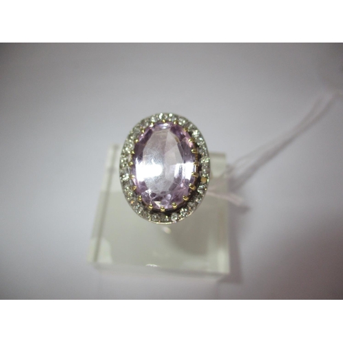 513 - Large Amethyst and Diamond Cluster Cocktail Ring, 7.6g, Size L