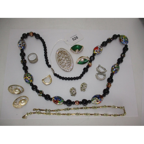 528 - Venetian Glass Necklace, Ear Clips, Brooch etc